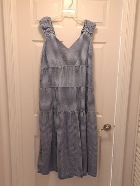 Old Navy Blue and White Gingham Tiered Maxi Dress